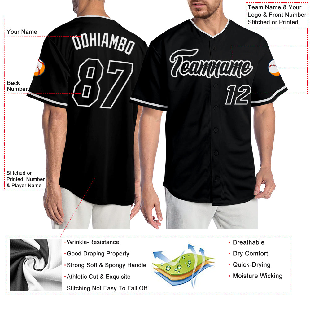 Custom-Black-Black-White-Baseball-MLB-Jersey-5747