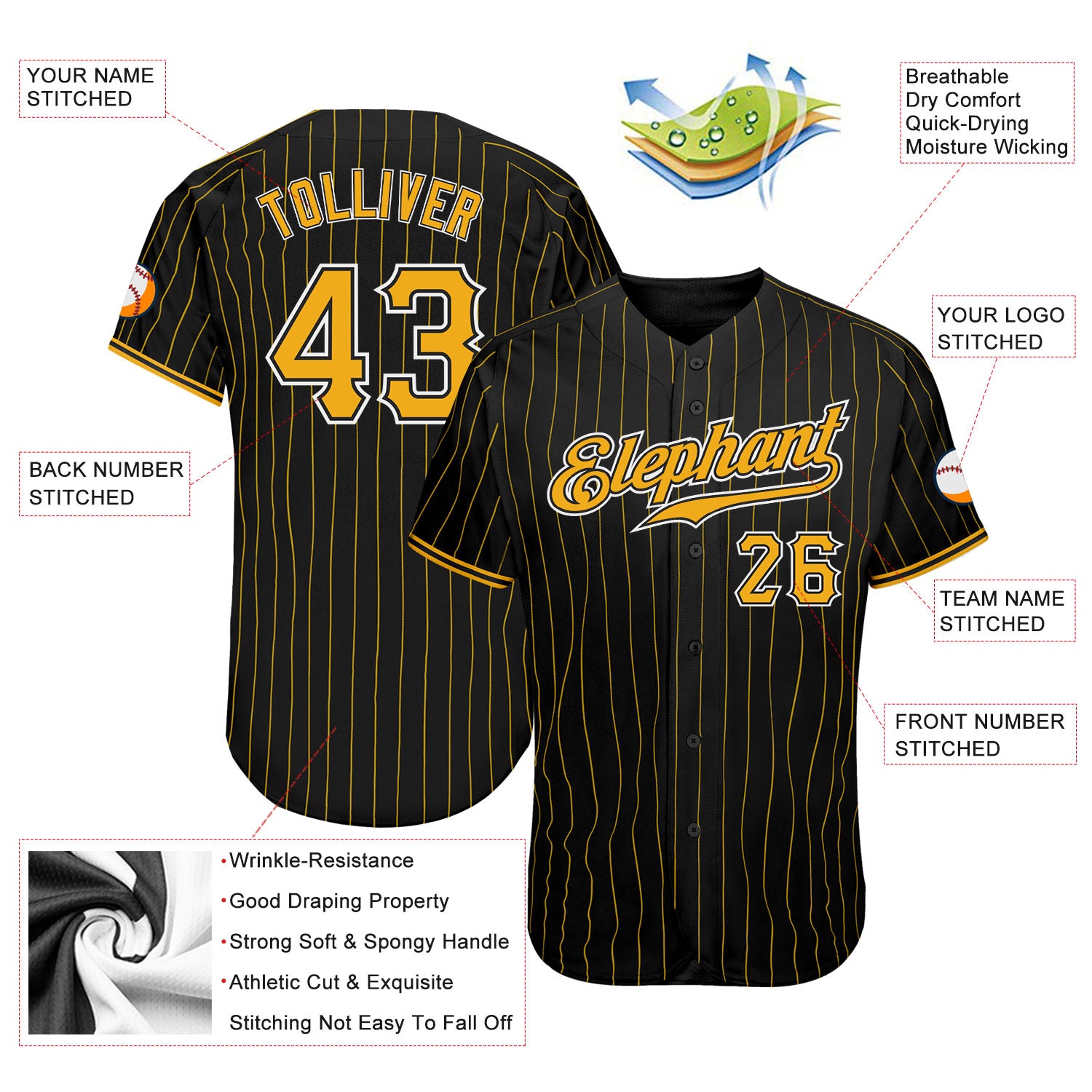 Custom-Black-Gold-Pinstripe-Gold-White-Baseball-MLB-Jersey-1133