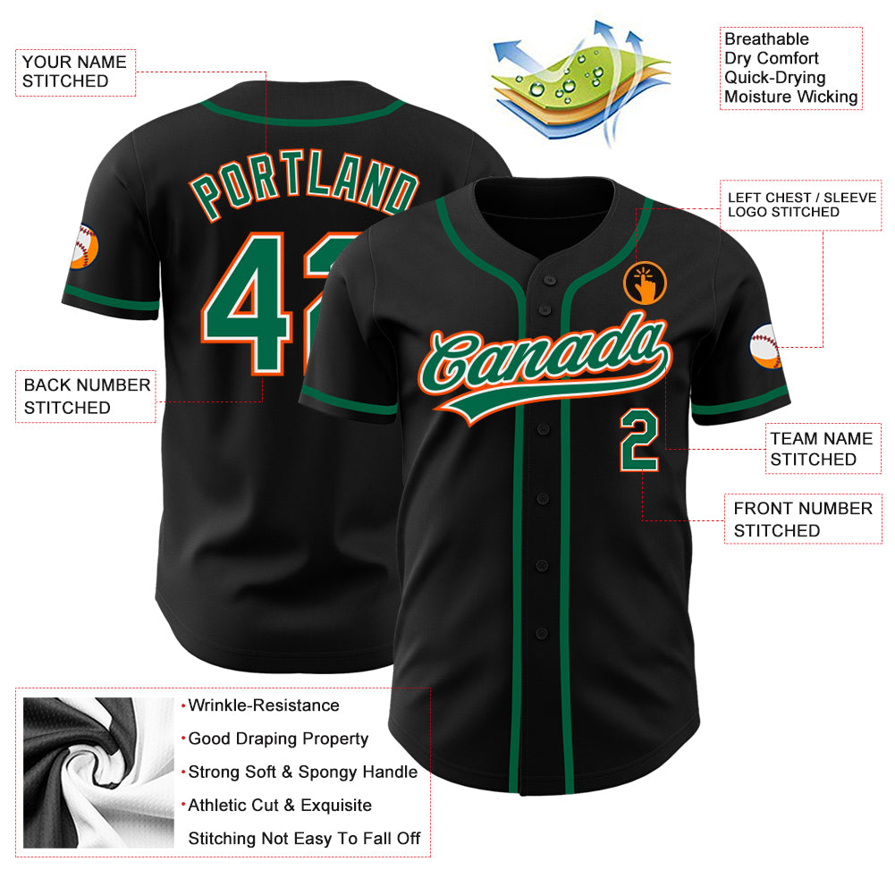 Custom-Black-Kelly-Green-Orange-Baseball-MLB-Jersey-9216
