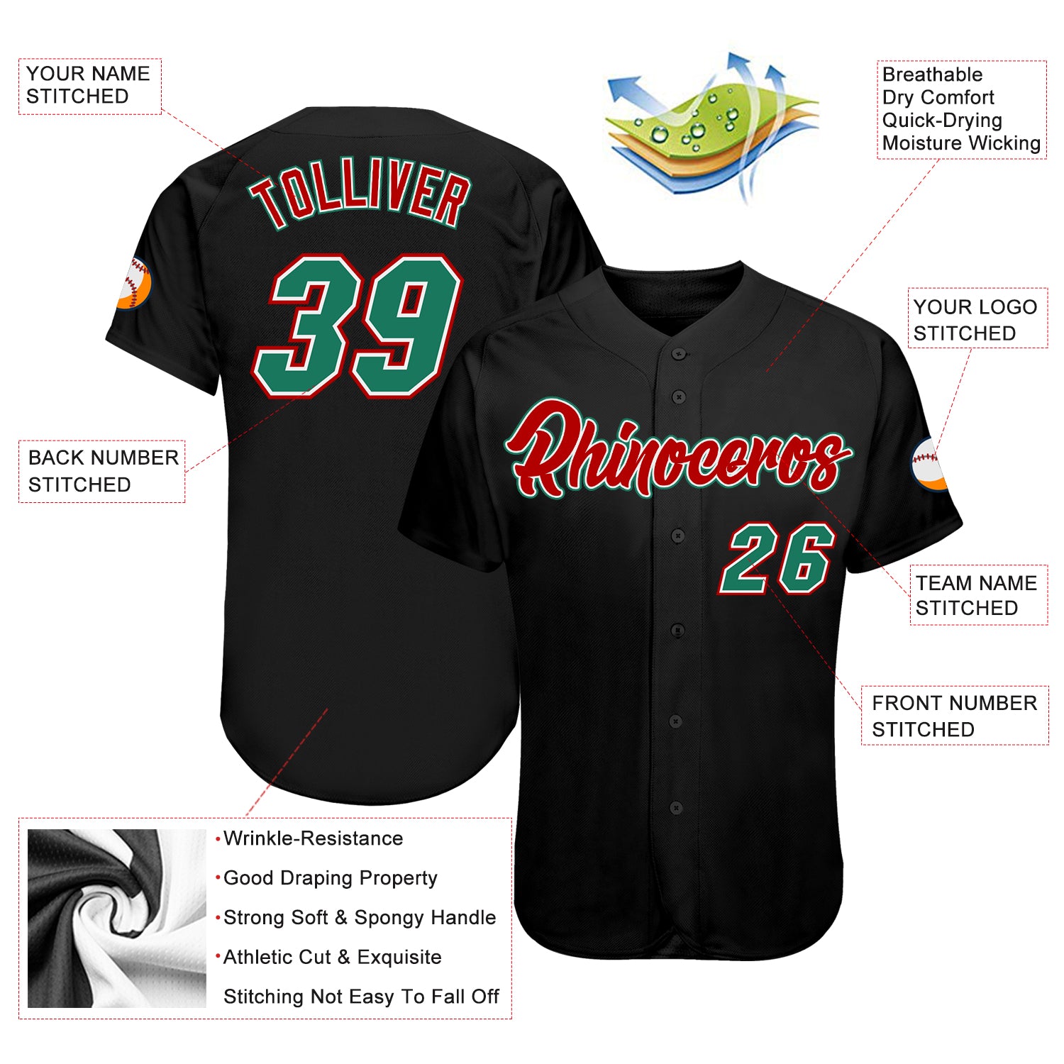 Custom-Black-Kelly-Green-Red-Baseball-MLB-Jersey-4905