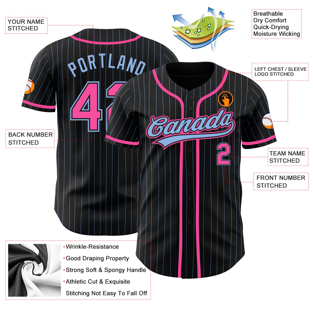 Custom-Black-Light-Blue-Pinstripe-Pink-Baseball-MLB-Jersey-8988