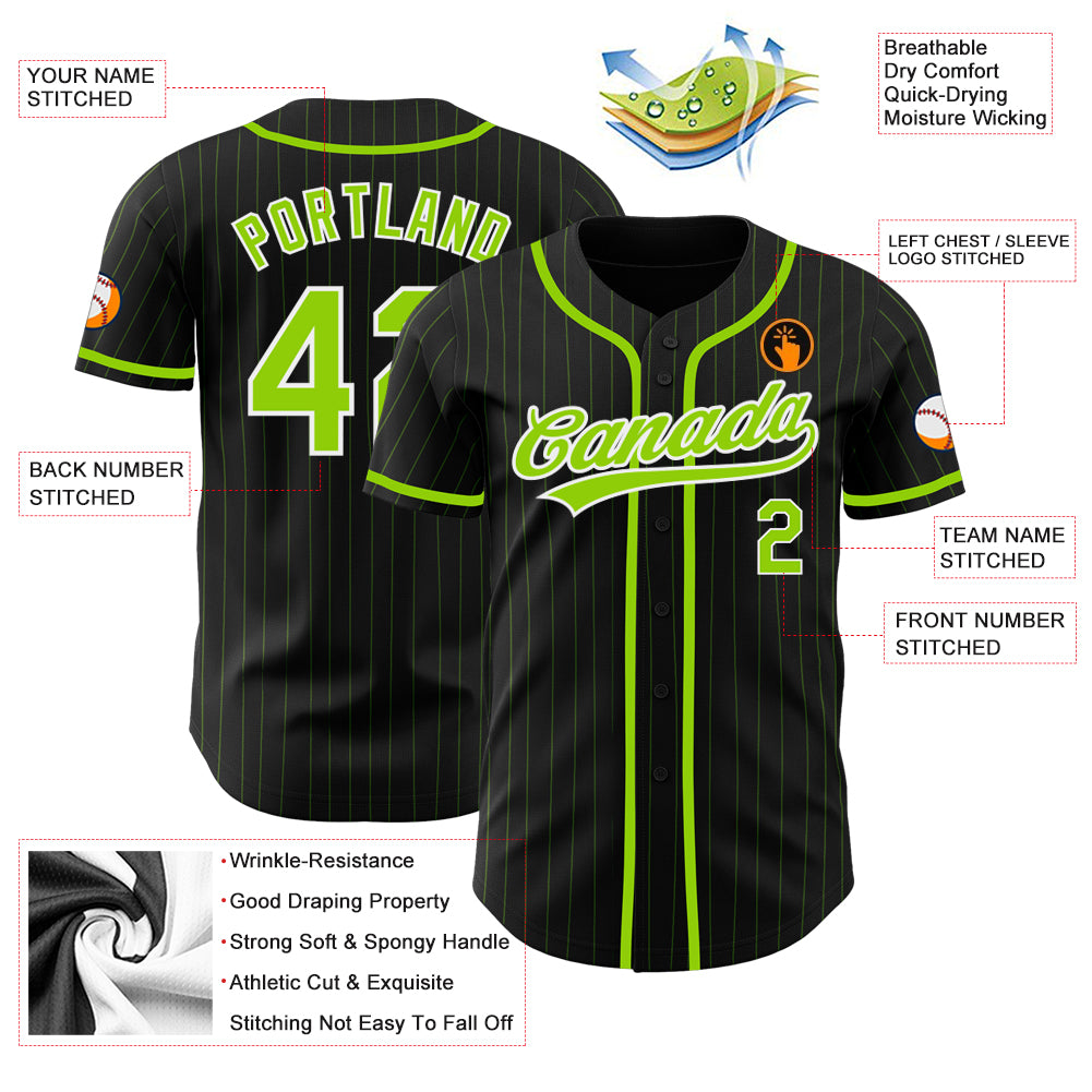 Custom-Black-Neon-Green-Pinstripe-Neon-Green-Baseball-MLB-Jersey-9648