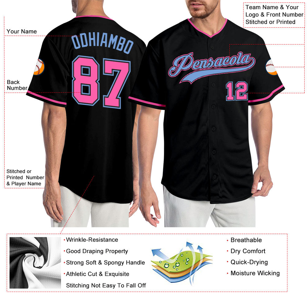 Custom-Black-Pink-Light-Blue-Baseball-MLB-Jersey-3134