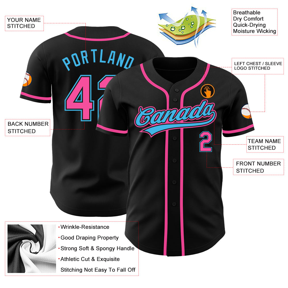 Custom-Black-Pink-Sky-Blue-Baseball-MLB-Jersey-7599