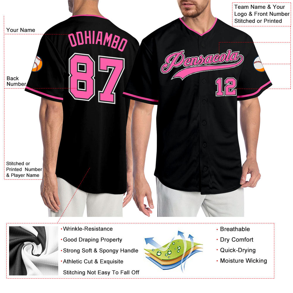 Custom-Black-Pink-White-Baseball-MLB-Jersey-6955