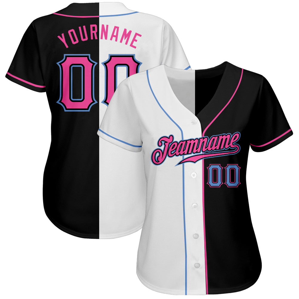 Custom-Black-Pink-White-Split-Fashion-Baseball-MLB-Jersey-4564