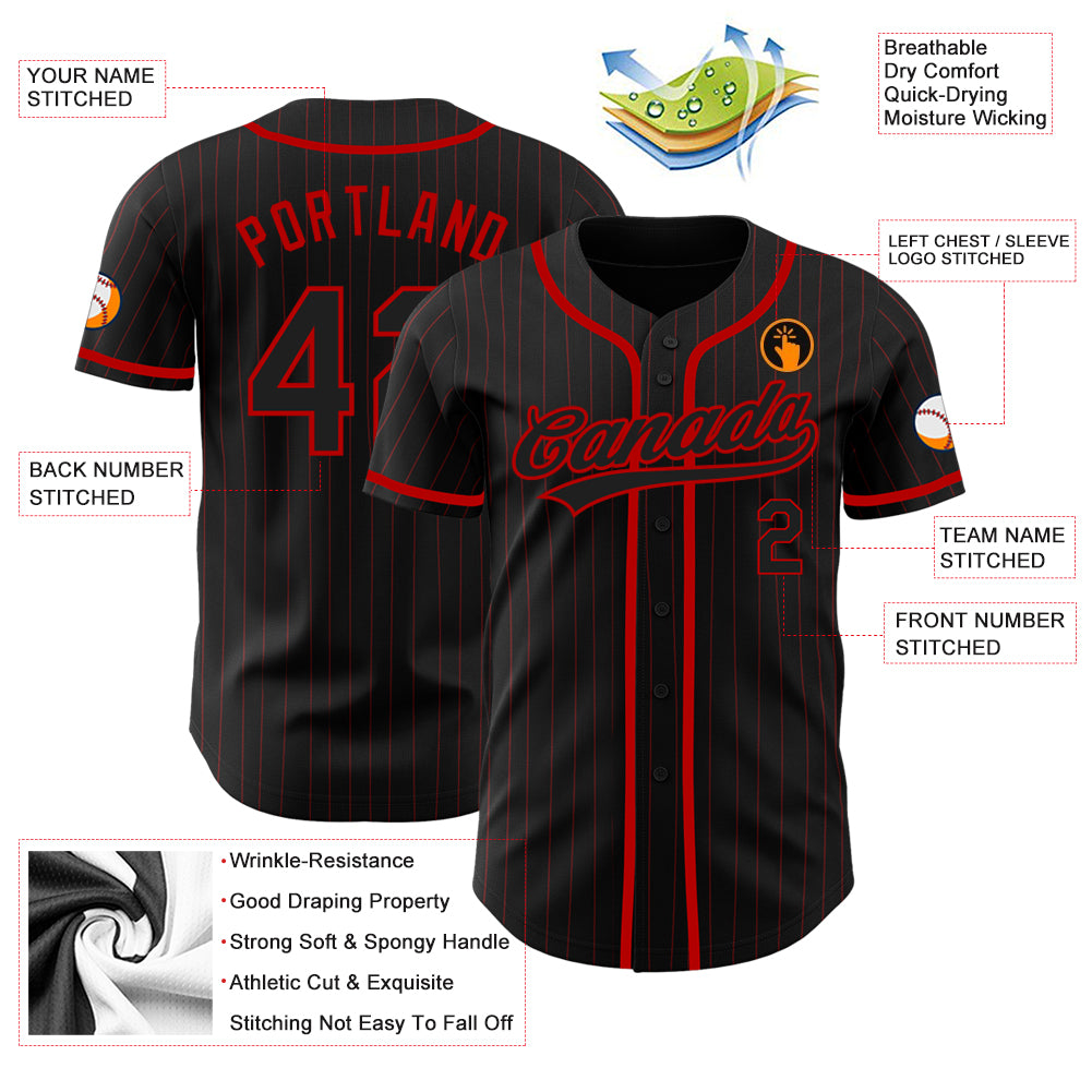 Custom-Black-Red-Pinstripe-Black-Baseball-MLB-Jersey-7305