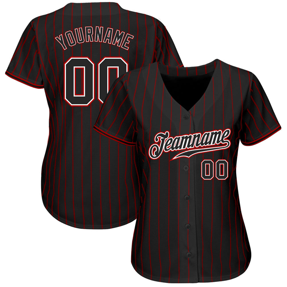 Custom-Black-Red-Pinstripe-Black-White-Baseball-MLB-Jersey-3450