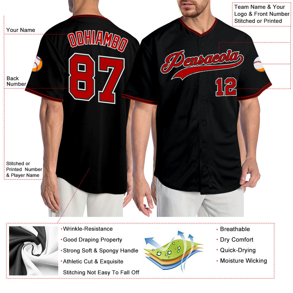 Custom-Black-Red-White-Baseball-MLB-Jersey-9042
