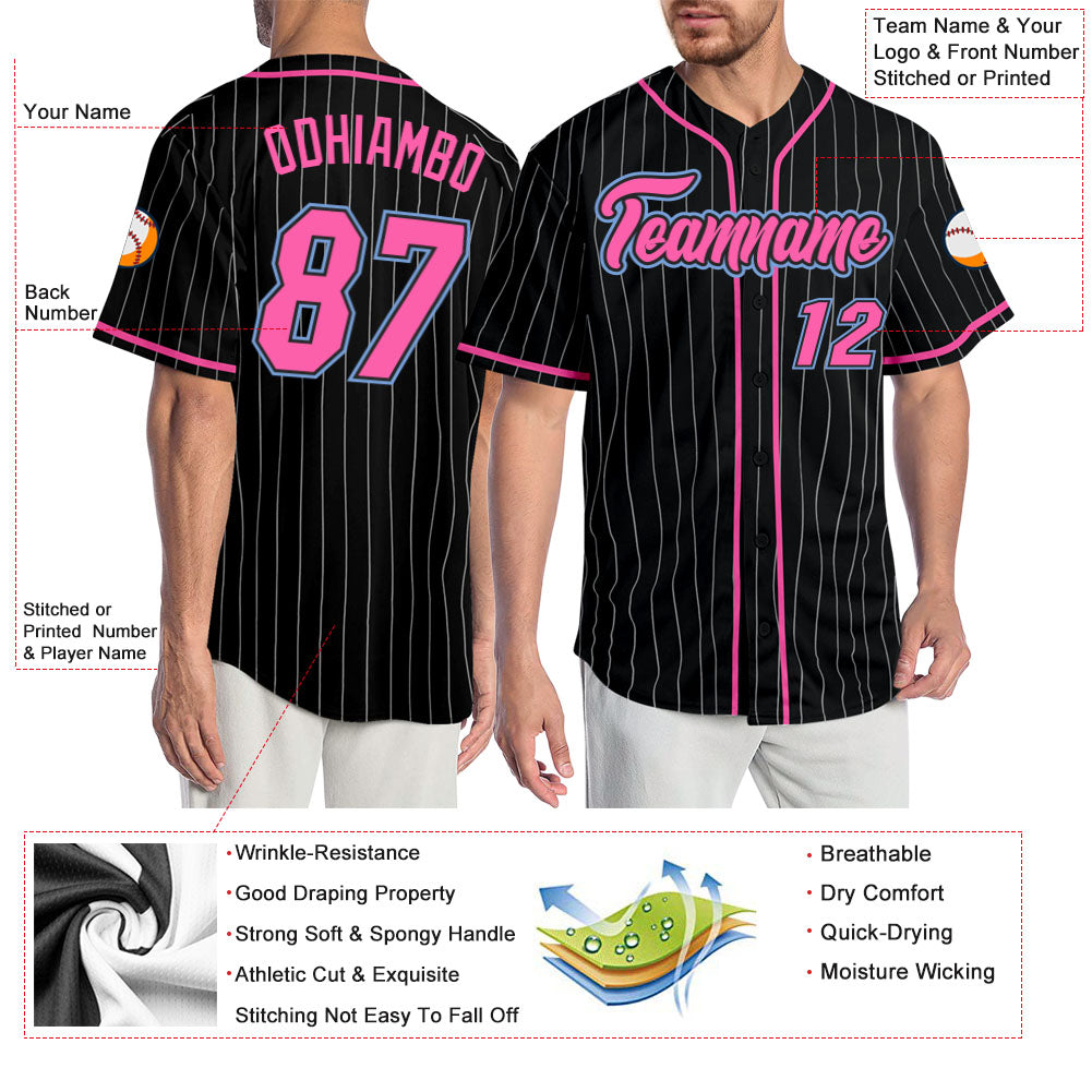 Custom-Black-White-Pinstripe-Pink-Light-Blue-Baseball-MLB-Jersey-3035
