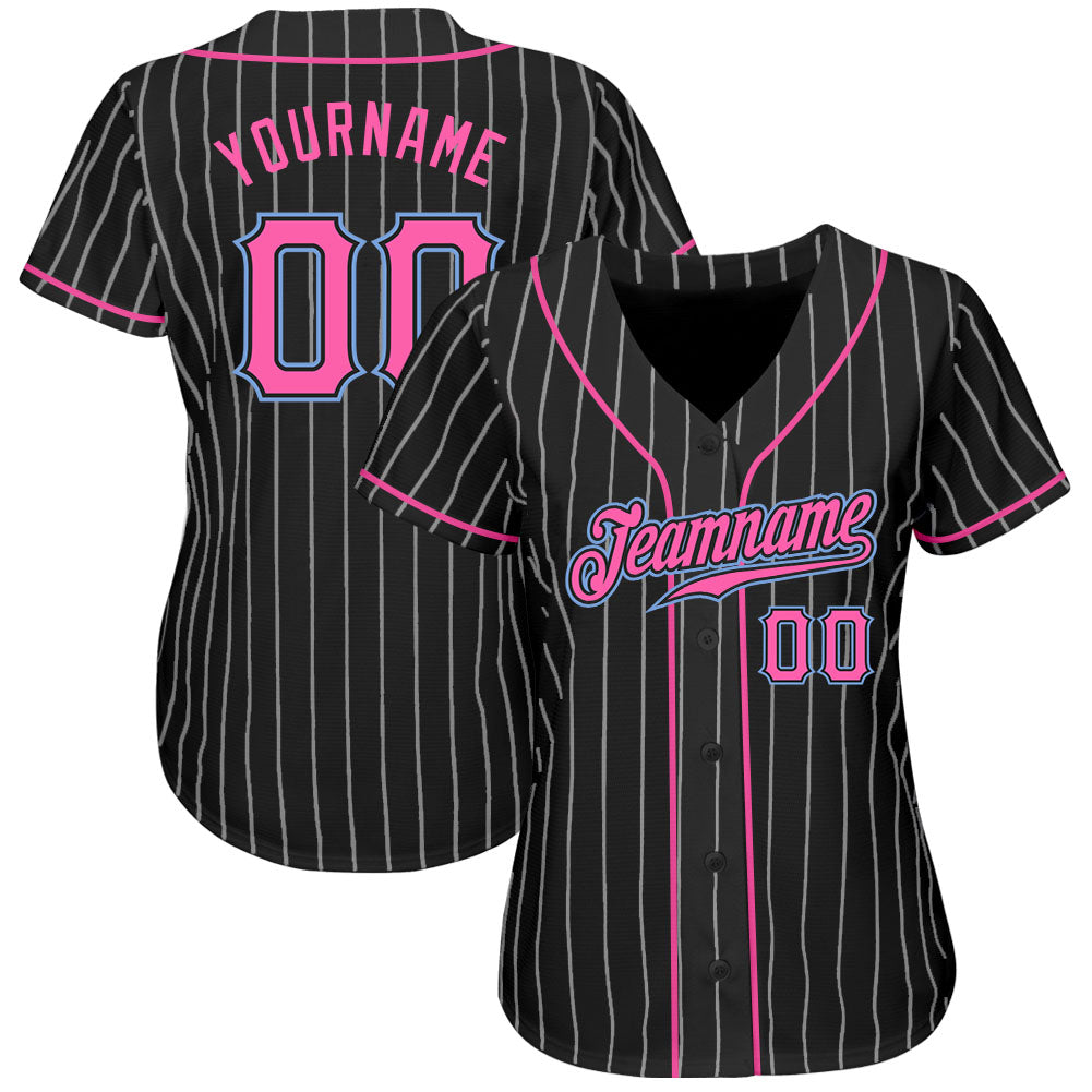 Custom-Black-White-Pinstripe-Pink-Light-Blue-Baseball-MLB-Jersey-3544