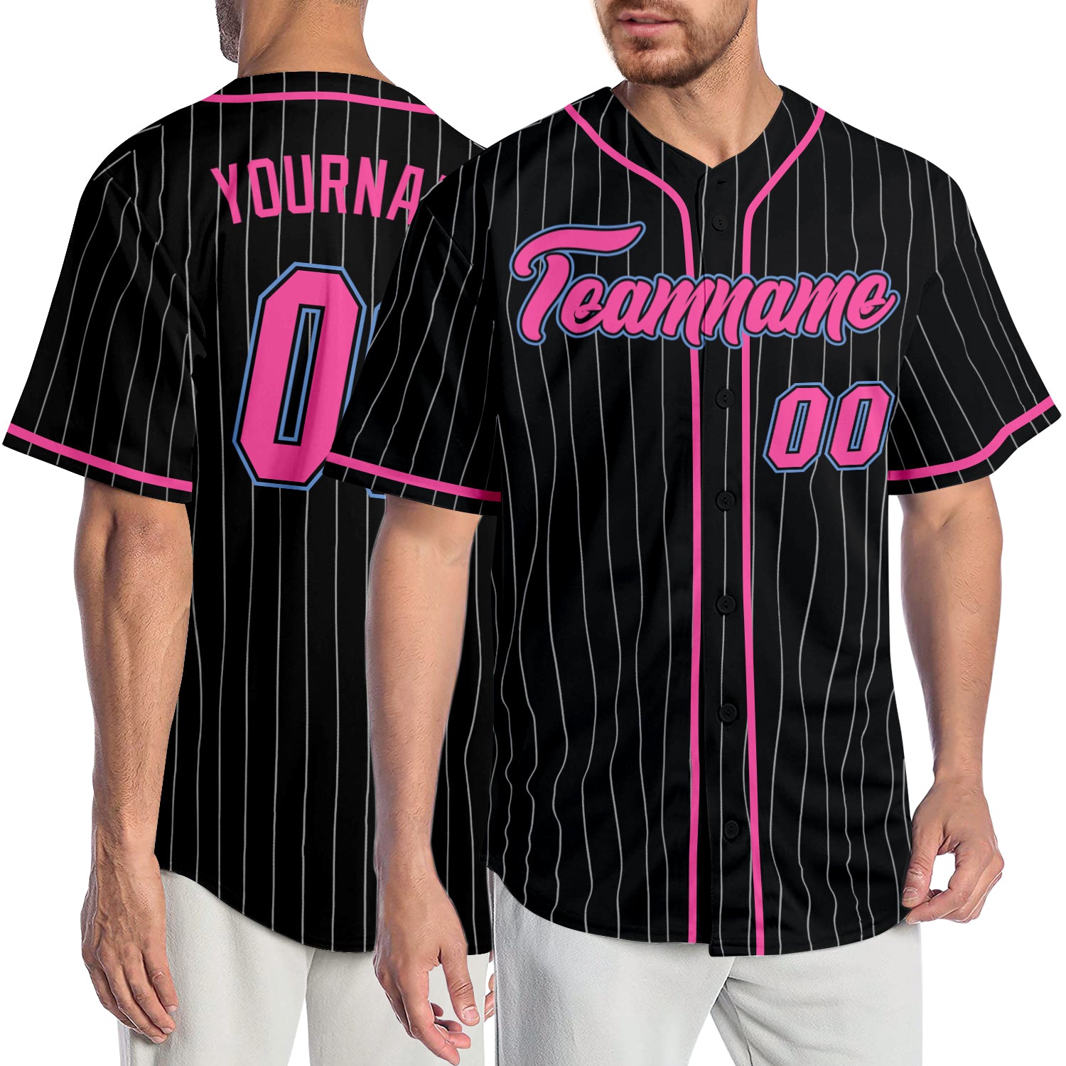 Custom-Black-White-Pinstripe-Pink-Light-Blue-Baseball-MLB-Jersey-6192