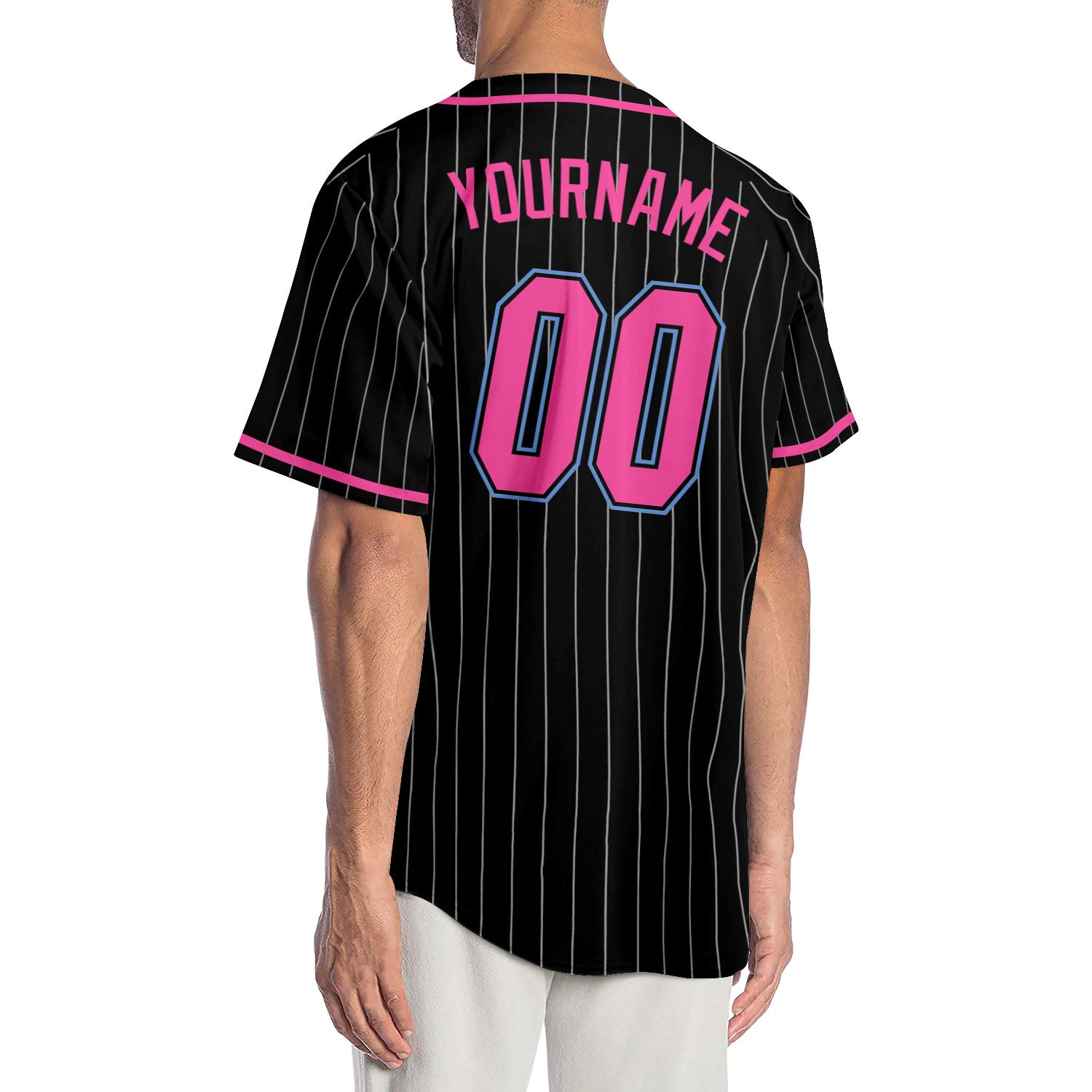 Custom-Black-White-Pinstripe-Pink-Light-Blue-Baseball-MLB-Jersey-9964