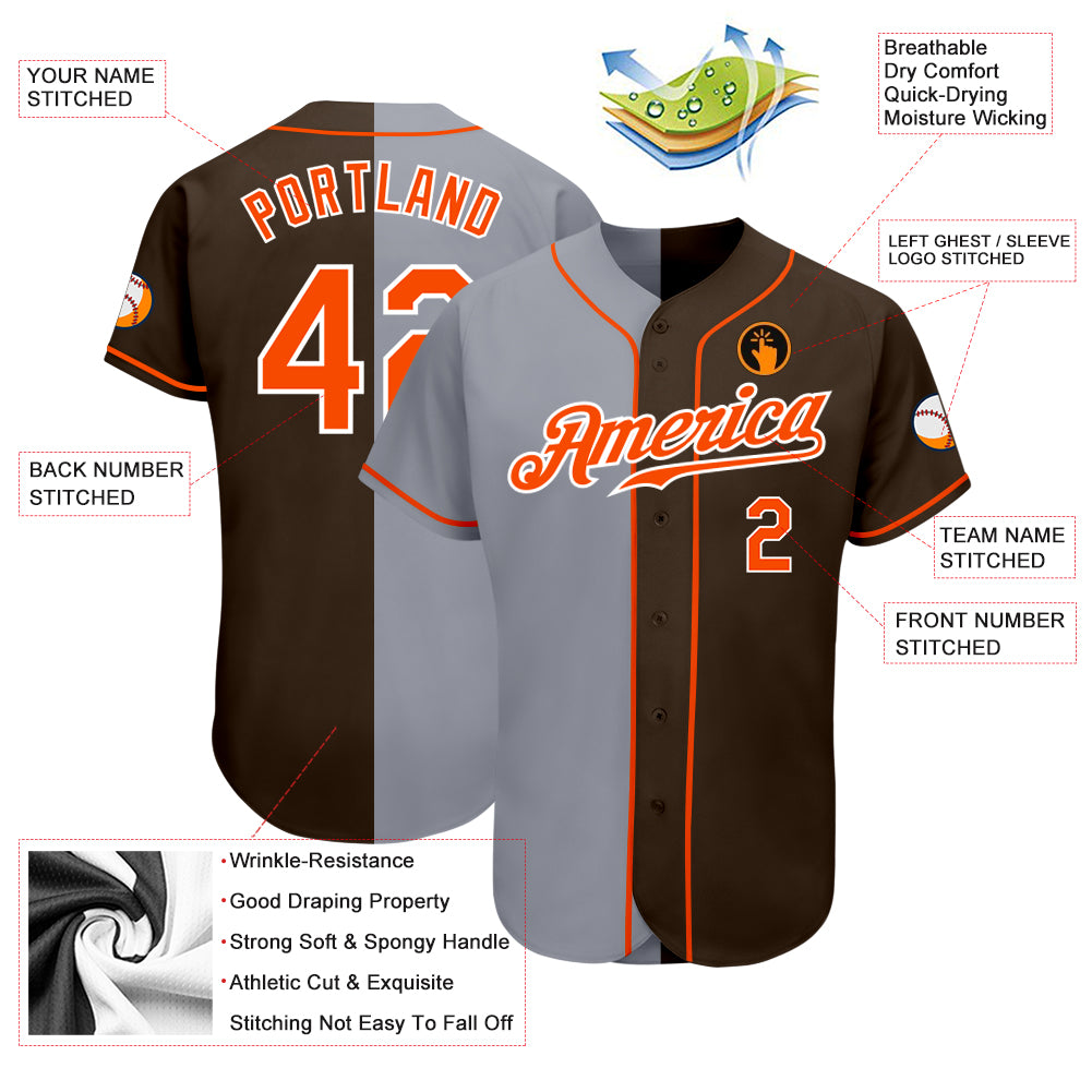 Custom-Brown-Orange-Gray-Split-Fashion-Baseball-MLB-Jersey-9586