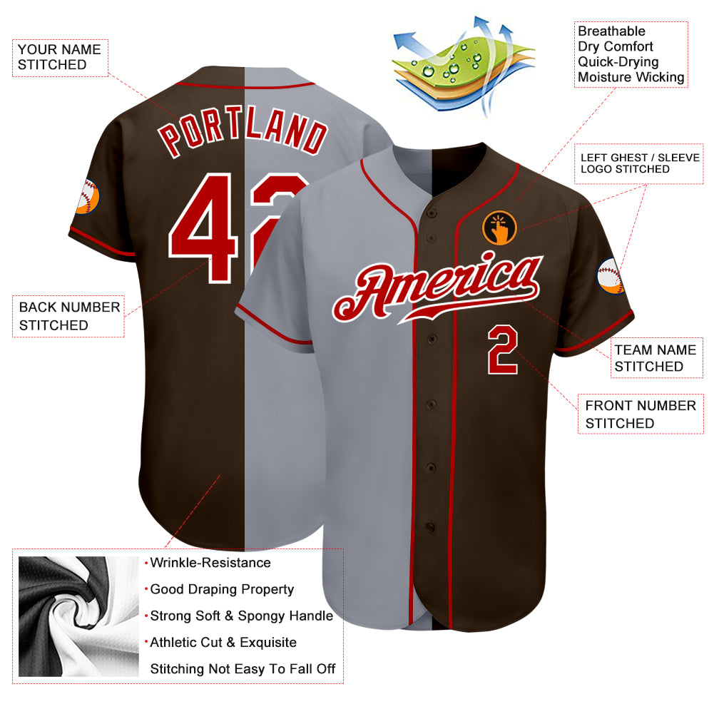 Custom-Brown-Red-Gray-Split-Fashion-Baseball-MLB-Jersey-6651