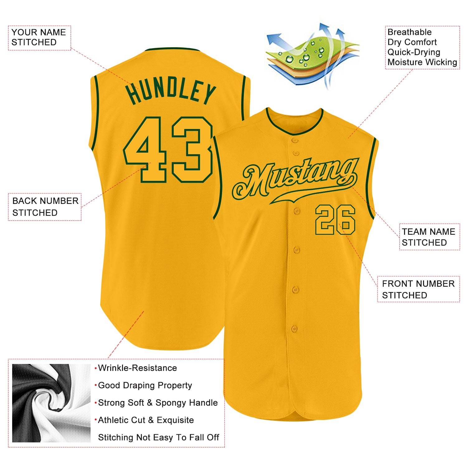 Custom-Gold-Gold-Green-Sleeveless-Baseball-MLB-Jersey-9734