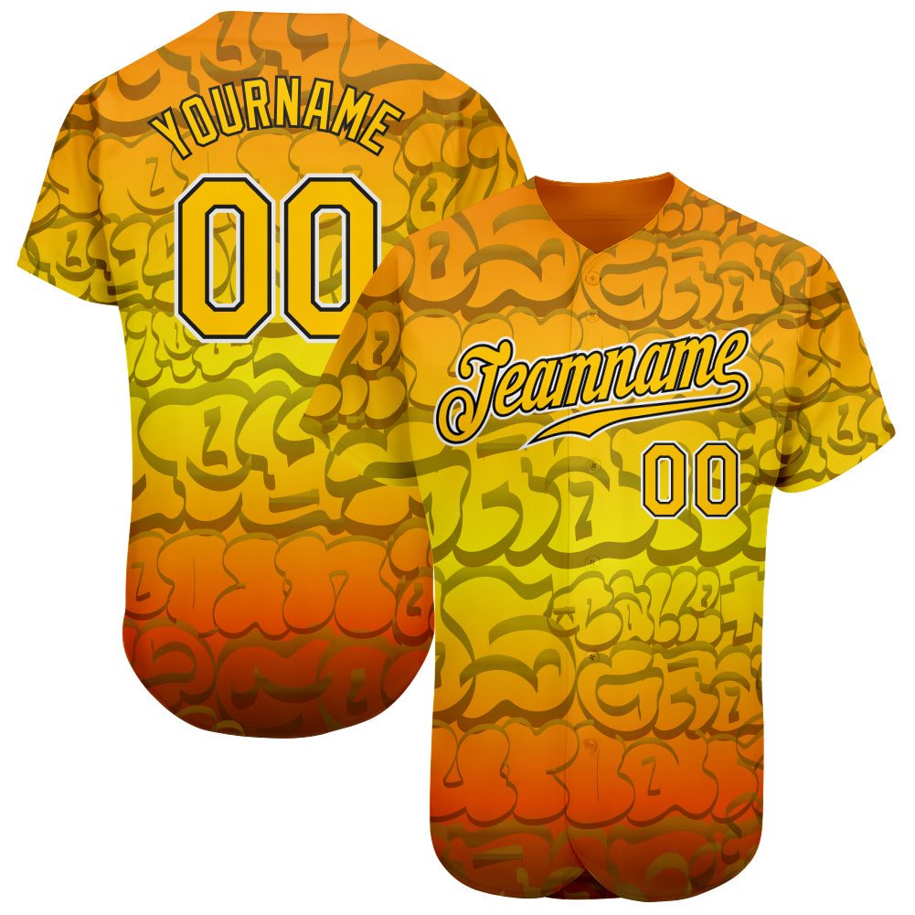 Custom-Graffiti-Pattern-Gold-Black-3D-Baseball-MLB-Jersey-6958