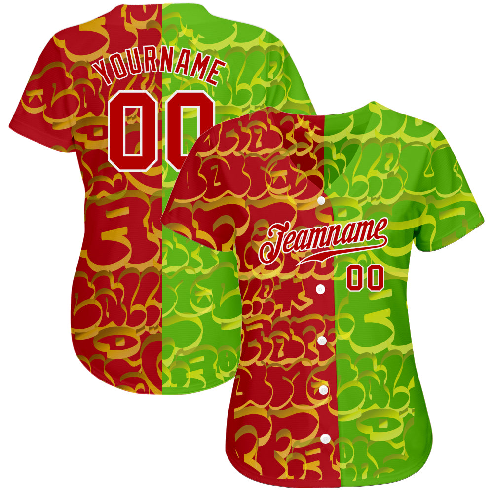 Custom-Graffiti-Pattern-Red-Green-3D-Baseball-MLB-Jersey-5248