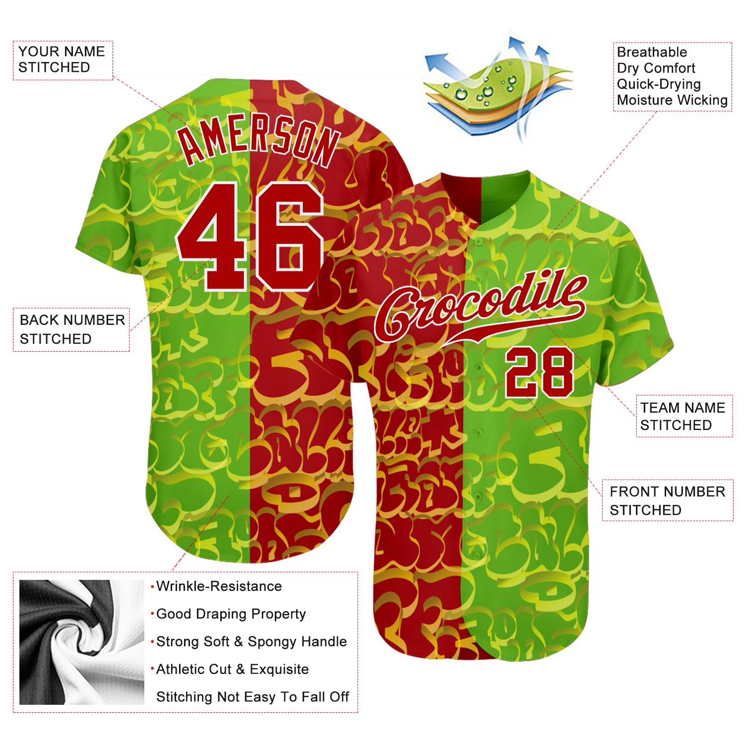 Custom-Graffiti-Pattern-Red-Green-3D-Baseball-MLB-Jersey-7624