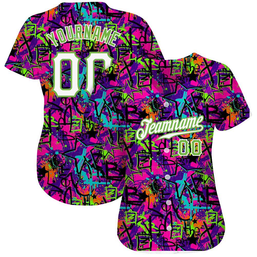 Custom-Graffiti-Pattern-White-Neon-Green-3D-Baseball-MLB-Jersey-6389
