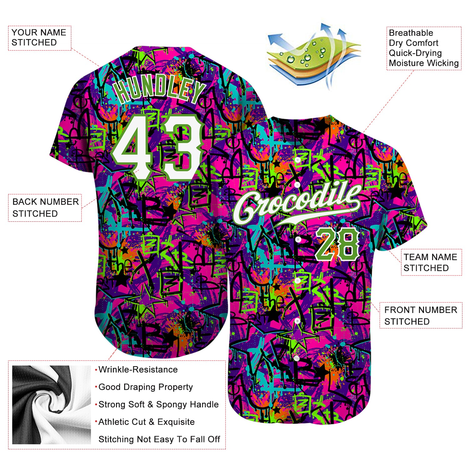 Custom-Graffiti-Pattern-White-Neon-Green-3D-Baseball-MLB-Jersey-6951