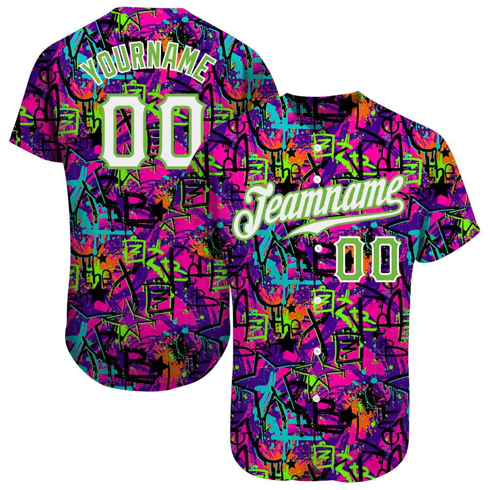 Custom-Graffiti-Pattern-White-Neon-Green-3D-Baseball-MLB-Jersey-8641