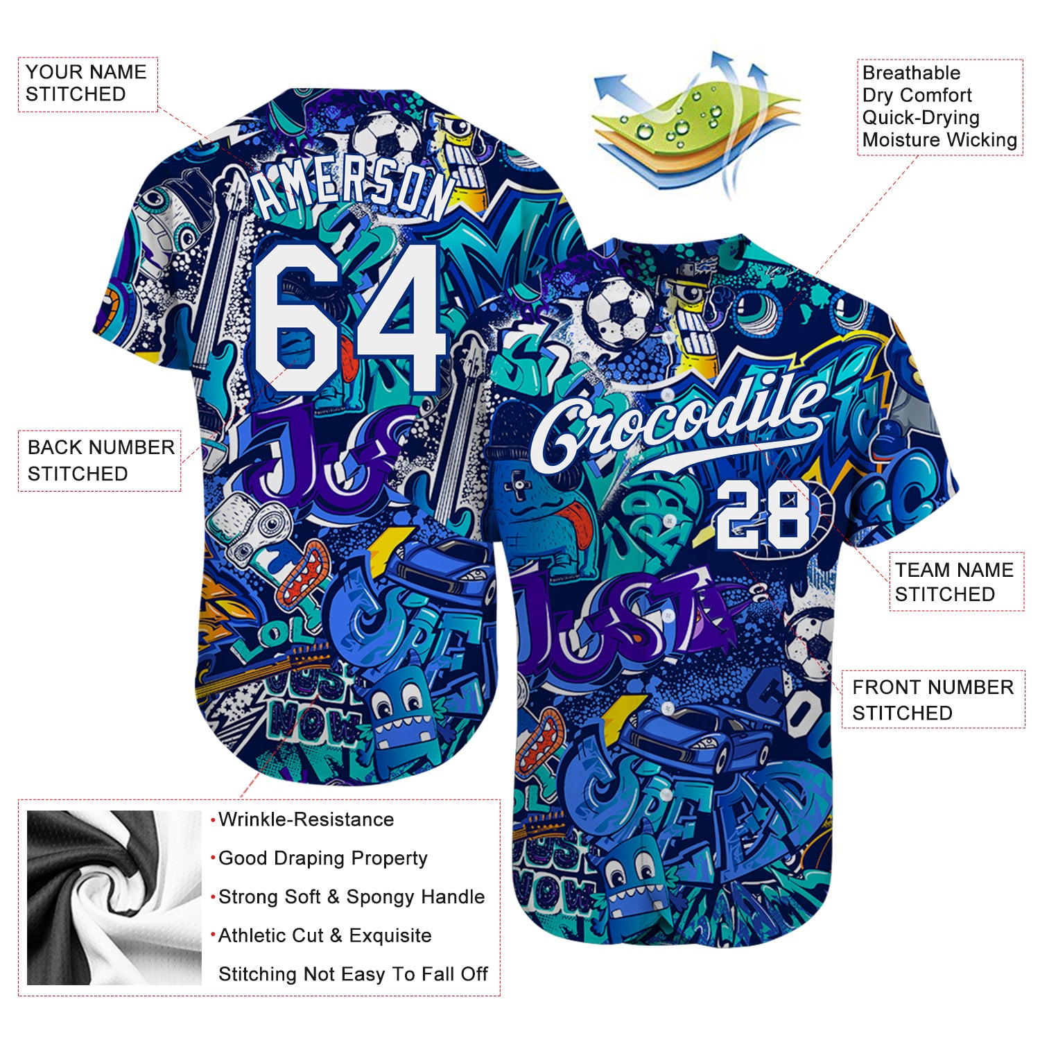 Custom-Graffiti-Pattern-White-Royal-3D-Baseball-MLB-Jersey-4529