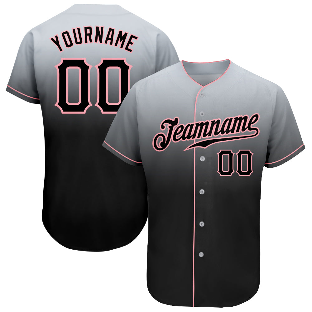 Custom-Gray-Black-Medium-Pink-Fade-Fashion-Baseball-MLB-Jersey-8649