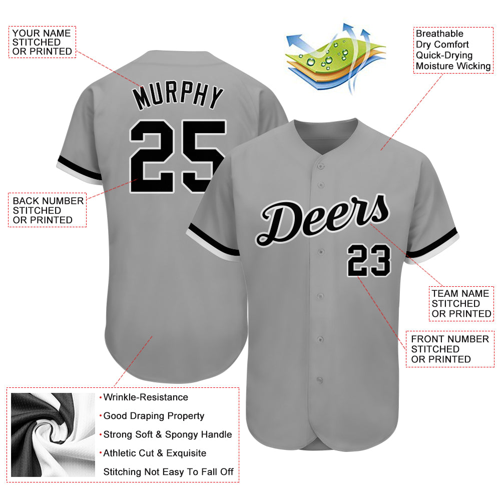 Custom-Gray-Black-White-Baseball-MLB-Jersey-3097