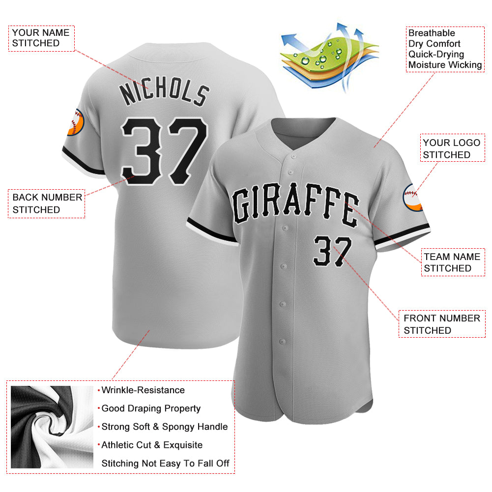 Custom-Gray-Black-White-Baseball-MLB-Jersey-3680