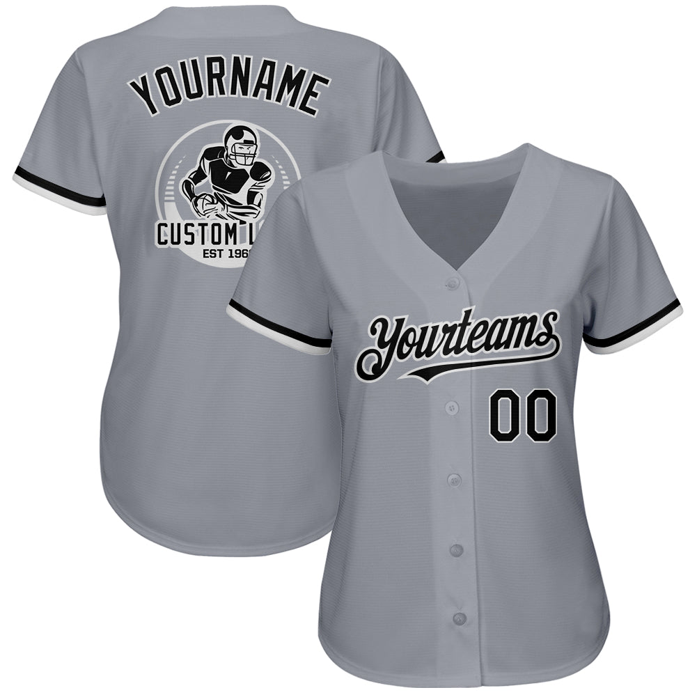 Custom-Gray-Black-White-Baseball-MLB-Jersey-4399