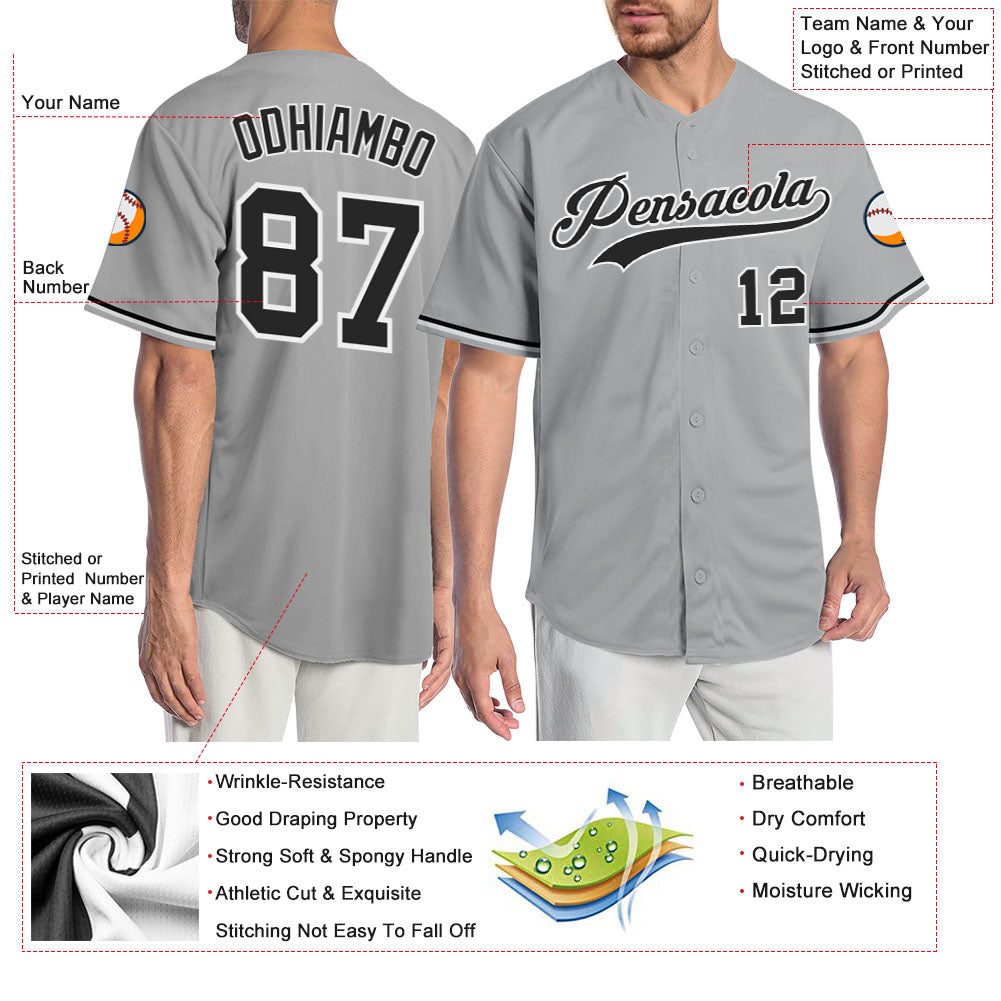 Custom-Gray-Black-White-Baseball-MLB-Jersey-5575