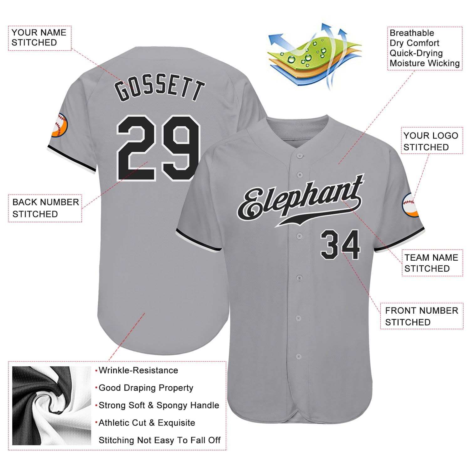 Custom-Gray-Black-White-Baseball-MLB-Jersey-6996