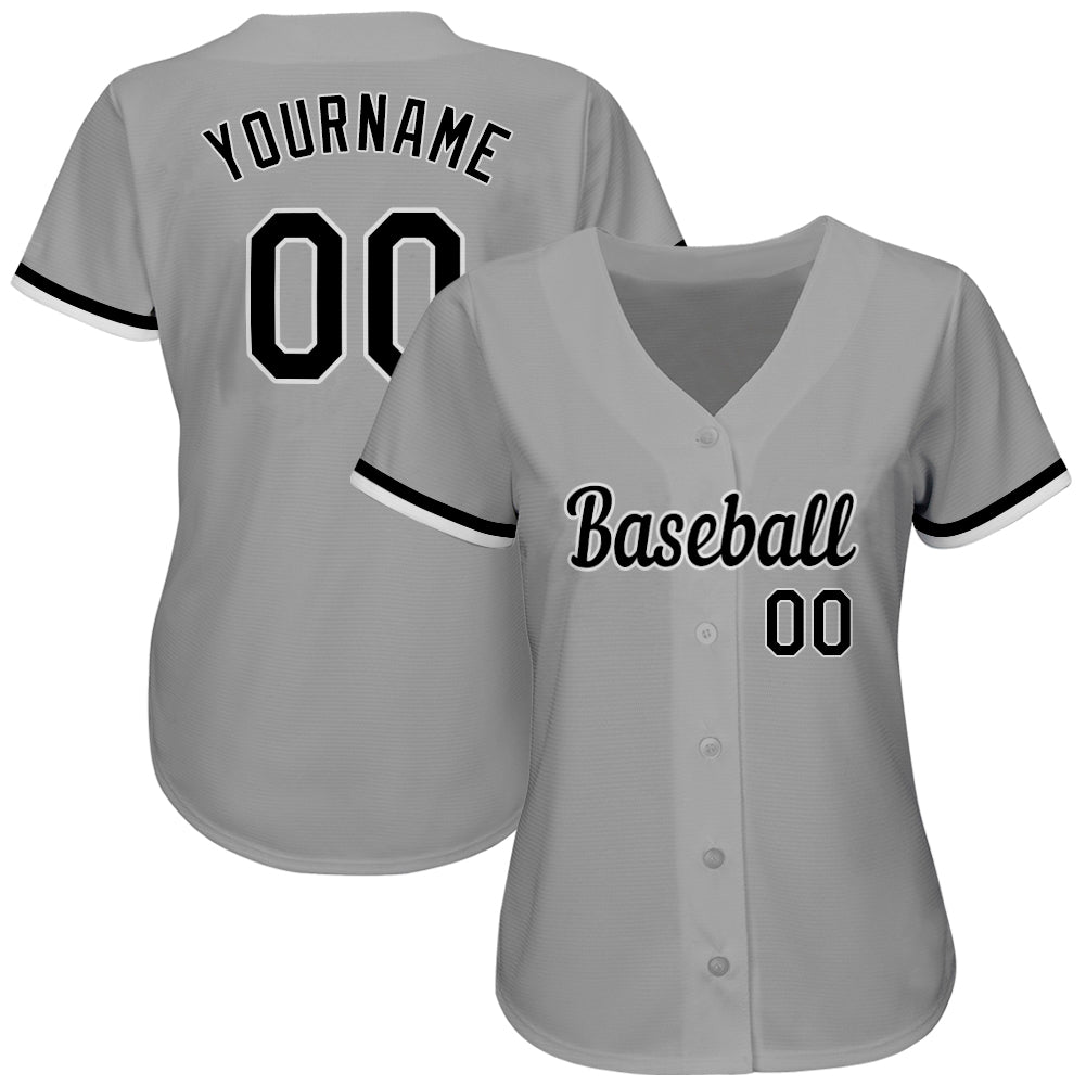 Custom-Gray-Black-White-Baseball-MLB-Jersey-9665