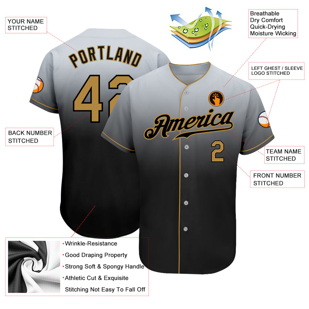 Custom-Gray-Old-Gold-Black-Fade-Fashion-Baseball-MLB-Jersey-5070