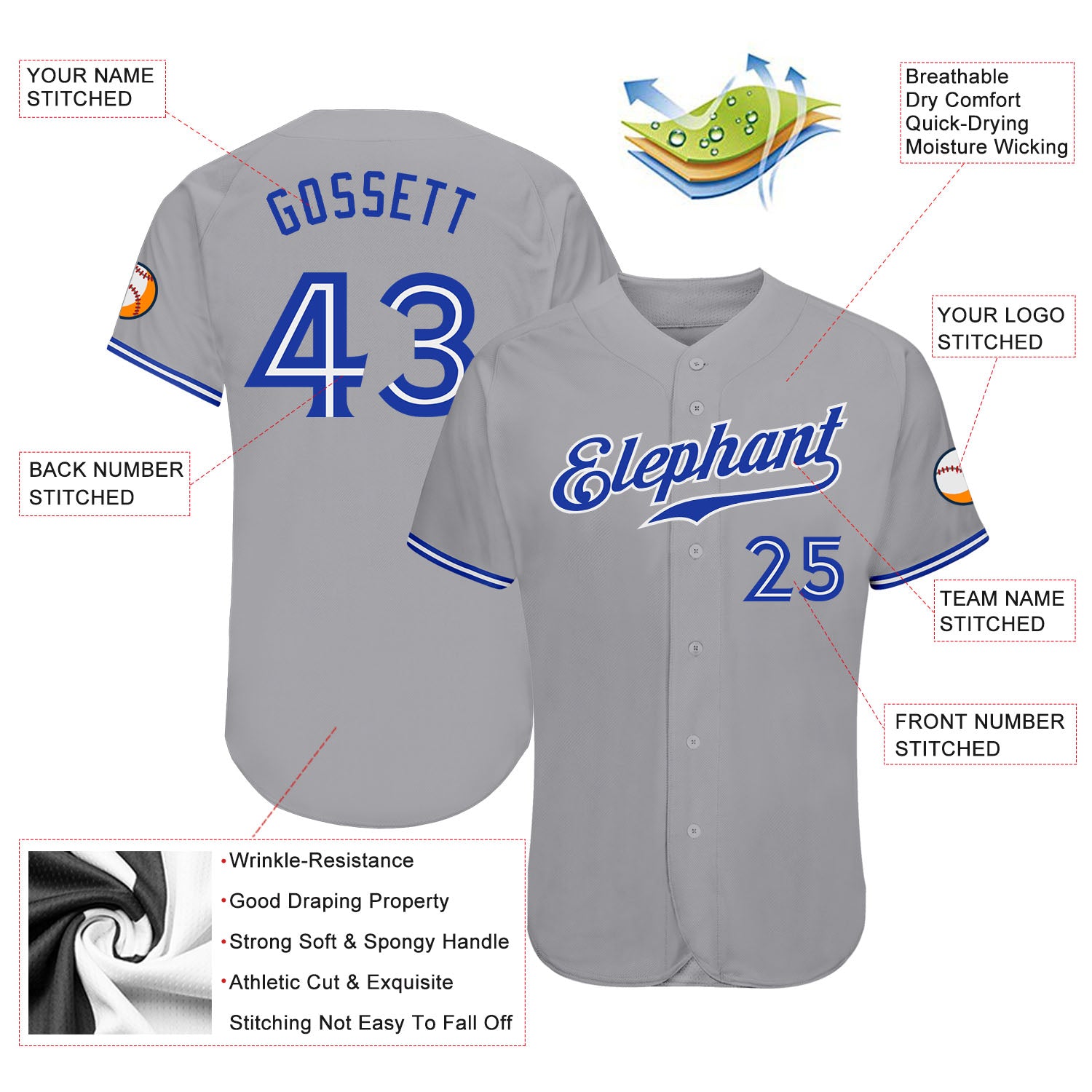 Custom-Gray-Royal-White-Baseball-MLB-Jersey-7741