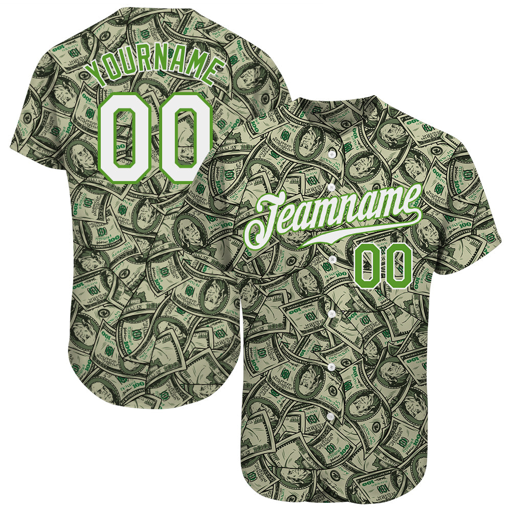 Custom-Green-White-Neon-Green-Design-Dollar-Baseball-MLB-Jersey-6116