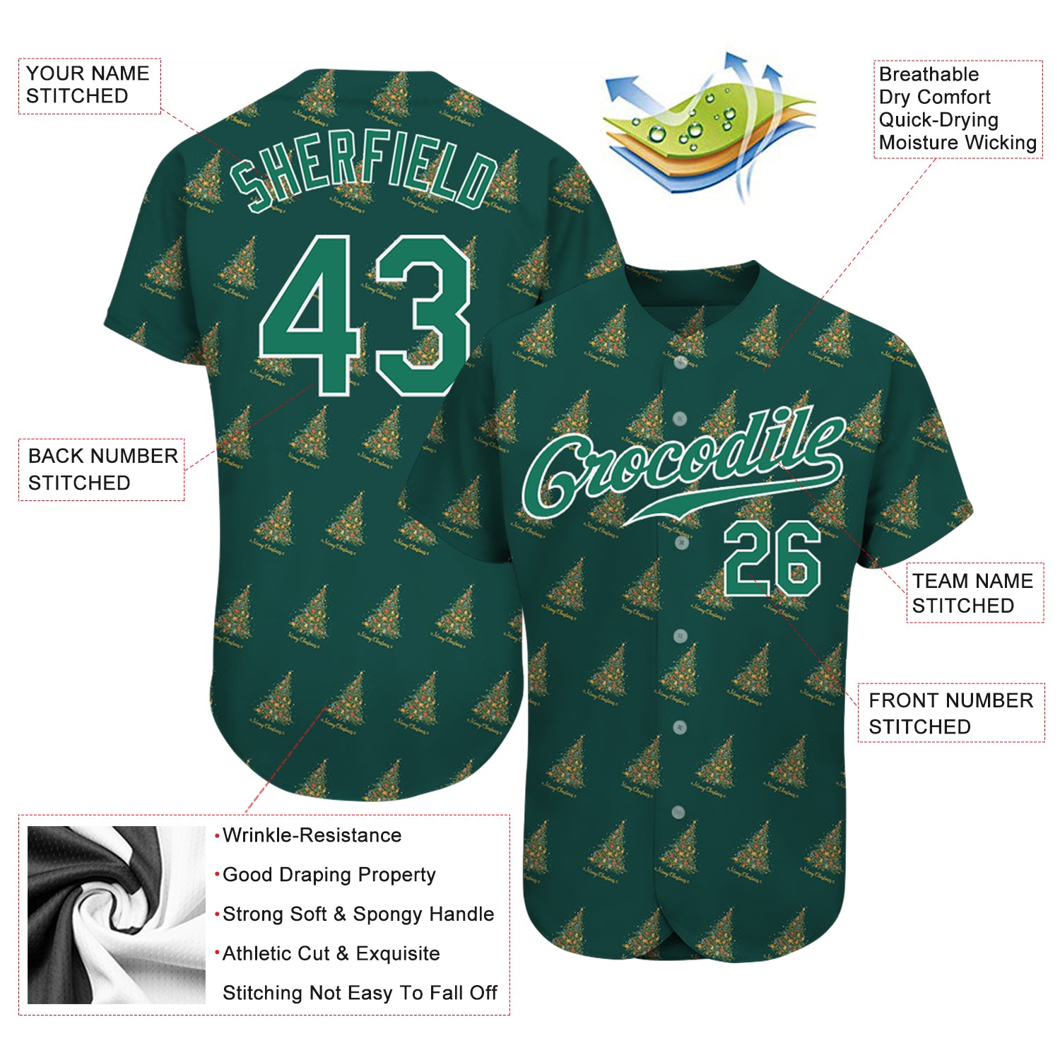Custom-Kelly-Green-Kelly-Green-White-Christmas-3D-Baseball-MLB-Jersey-6061