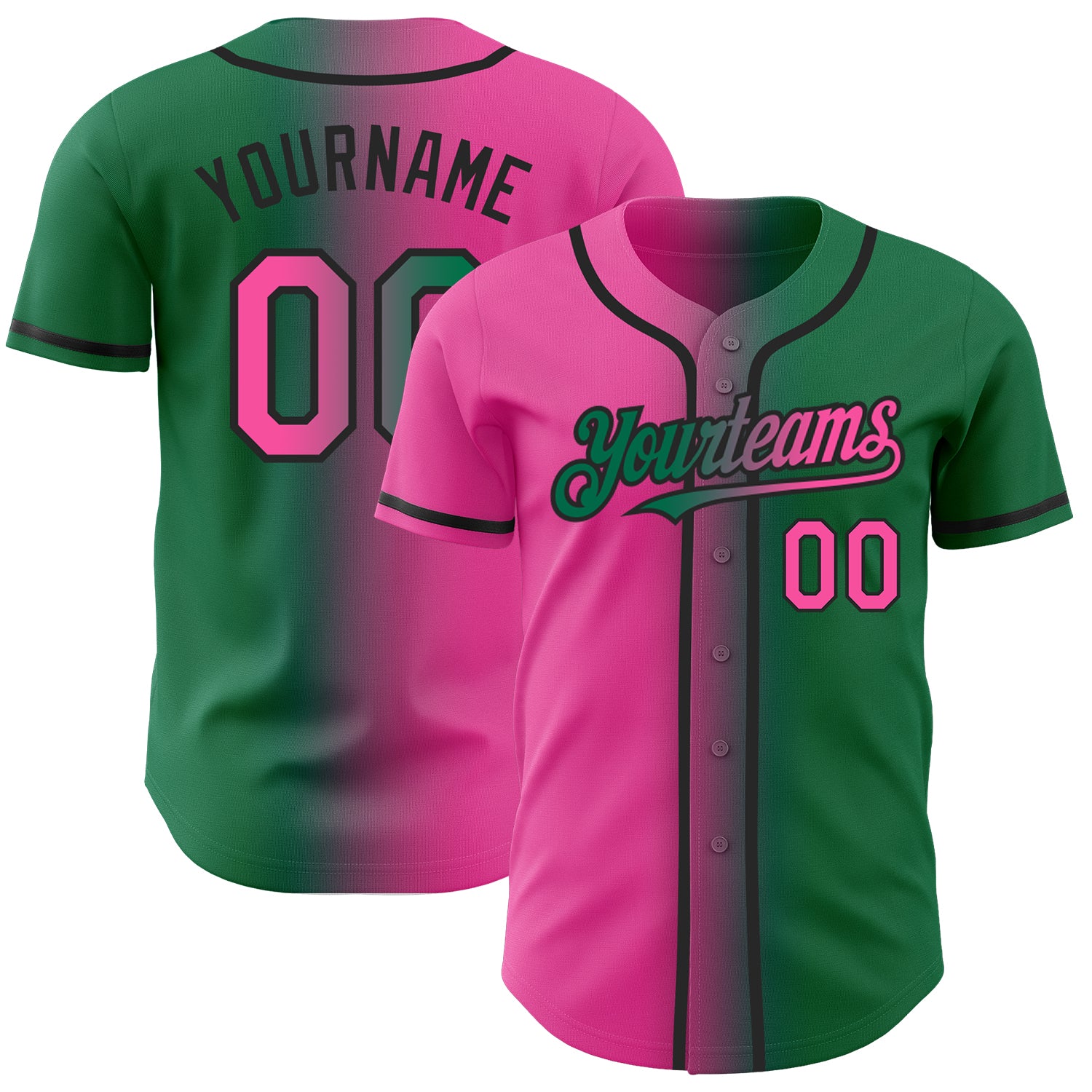 Custom-Kelly-Green-Pink-Black-Gradient-Fashion-Baseball-MLB-Jersey-3403