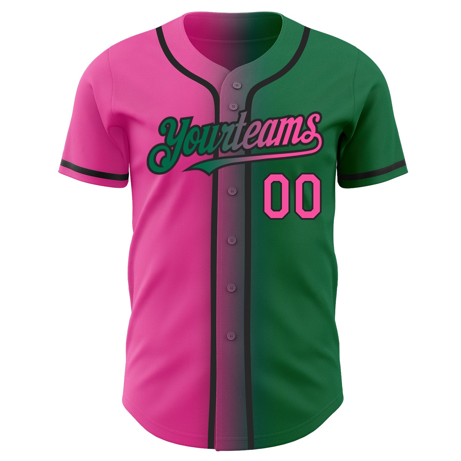 Custom-Kelly-Green-Pink-Black-Gradient-Fashion-Baseball-MLB-Jersey-4683