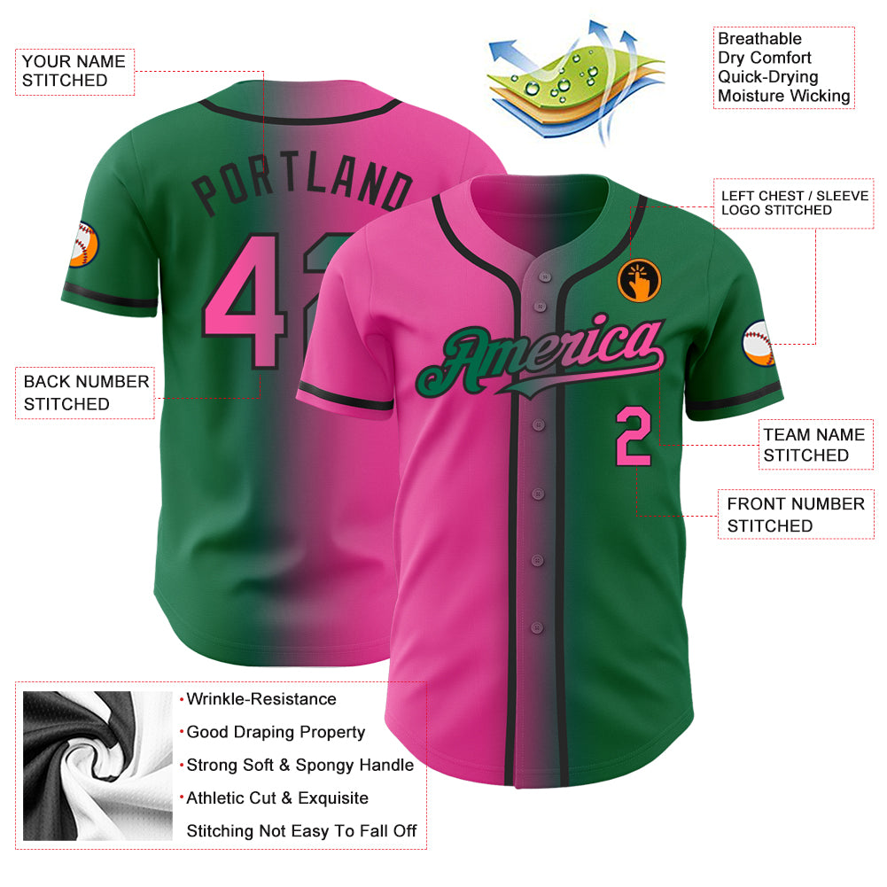 Custom-Kelly-Green-Pink-Black-Gradient-Fashion-Baseball-MLB-Jersey-9024