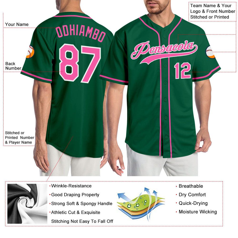 Custom-Kelly-Green-Pink-White-Baseball-MLB-Jersey-5284