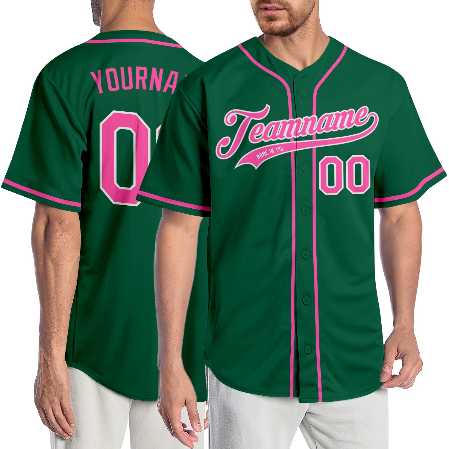 Custom-Kelly-Green-Pink-White-Baseball-MLB-Jersey-7618