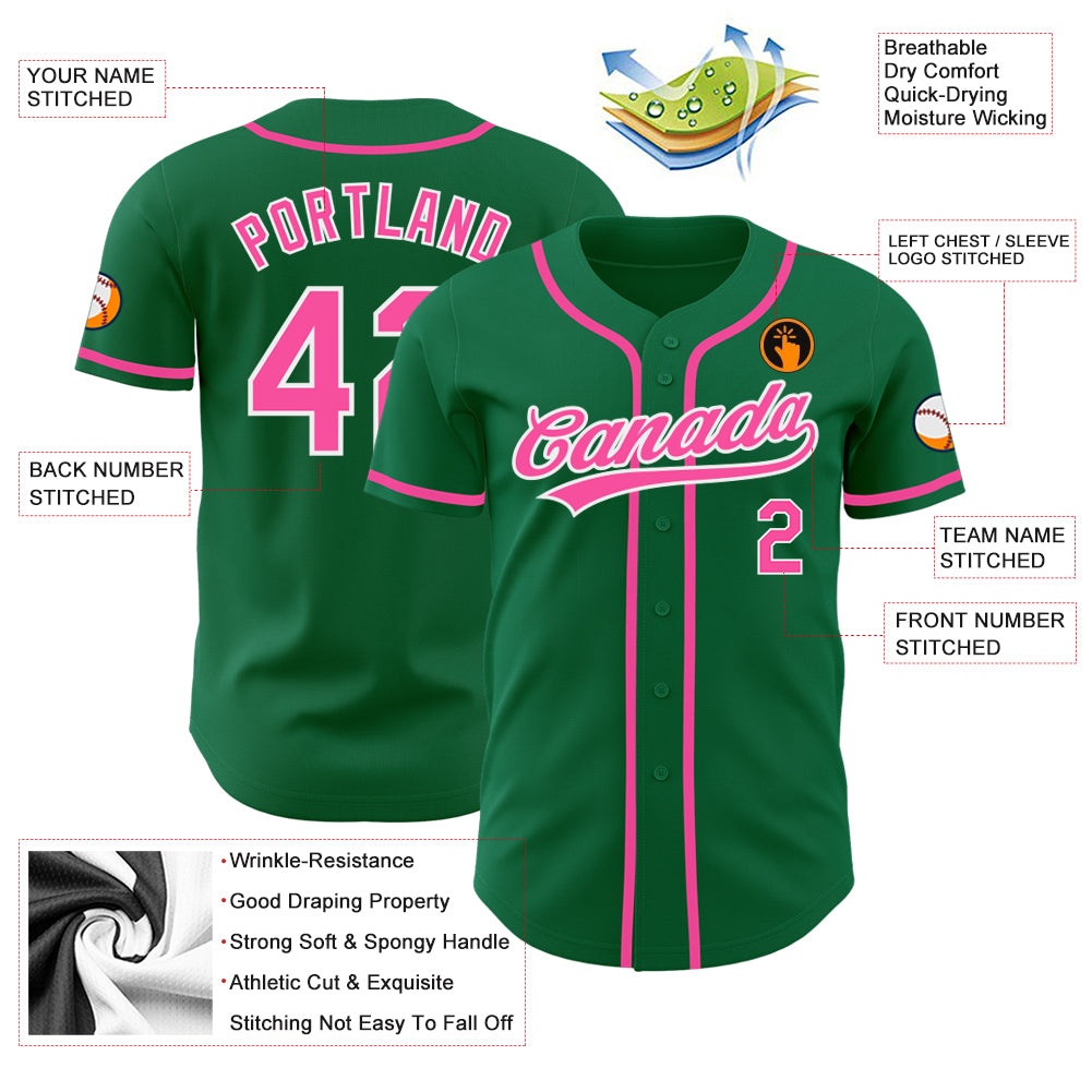 Custom-Kelly-Green-Pink-White-Baseball-MLB-Jersey-9153