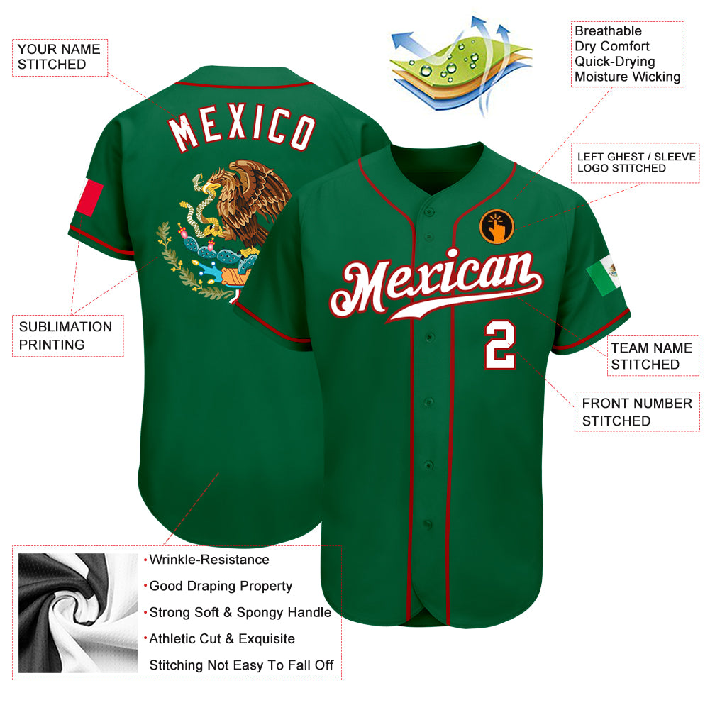 Custom-Kelly-Green-White-Red-Mexican-Flag-Fashion-Baseball-MLB-Jersey-9254