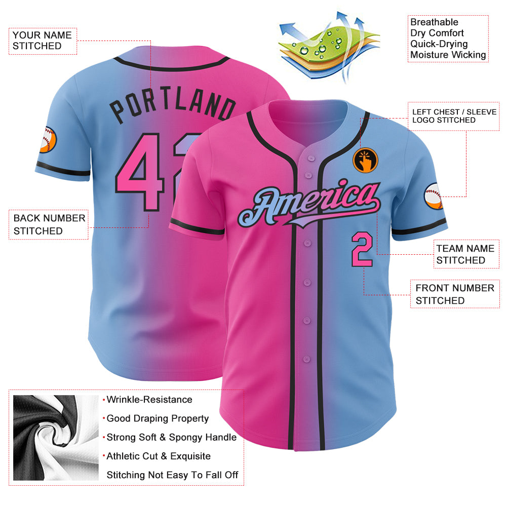 Custom-Light-Blue-Pink-Black-Gradient-Fashion-Baseball-MLB-Jersey-8286
