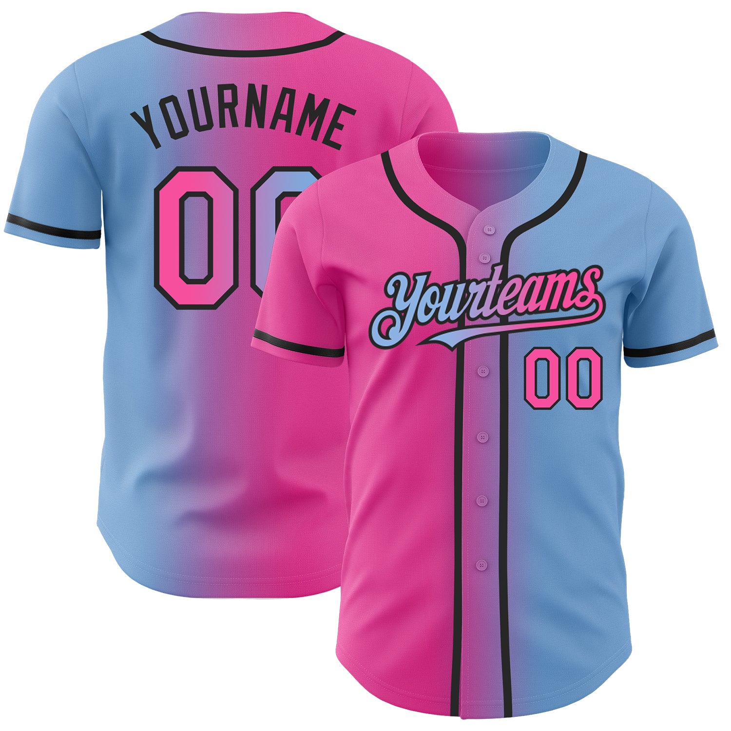 Custom-Light-Blue-Pink-Black-Gradient-Fashion-Baseball-MLB-Jersey-8725