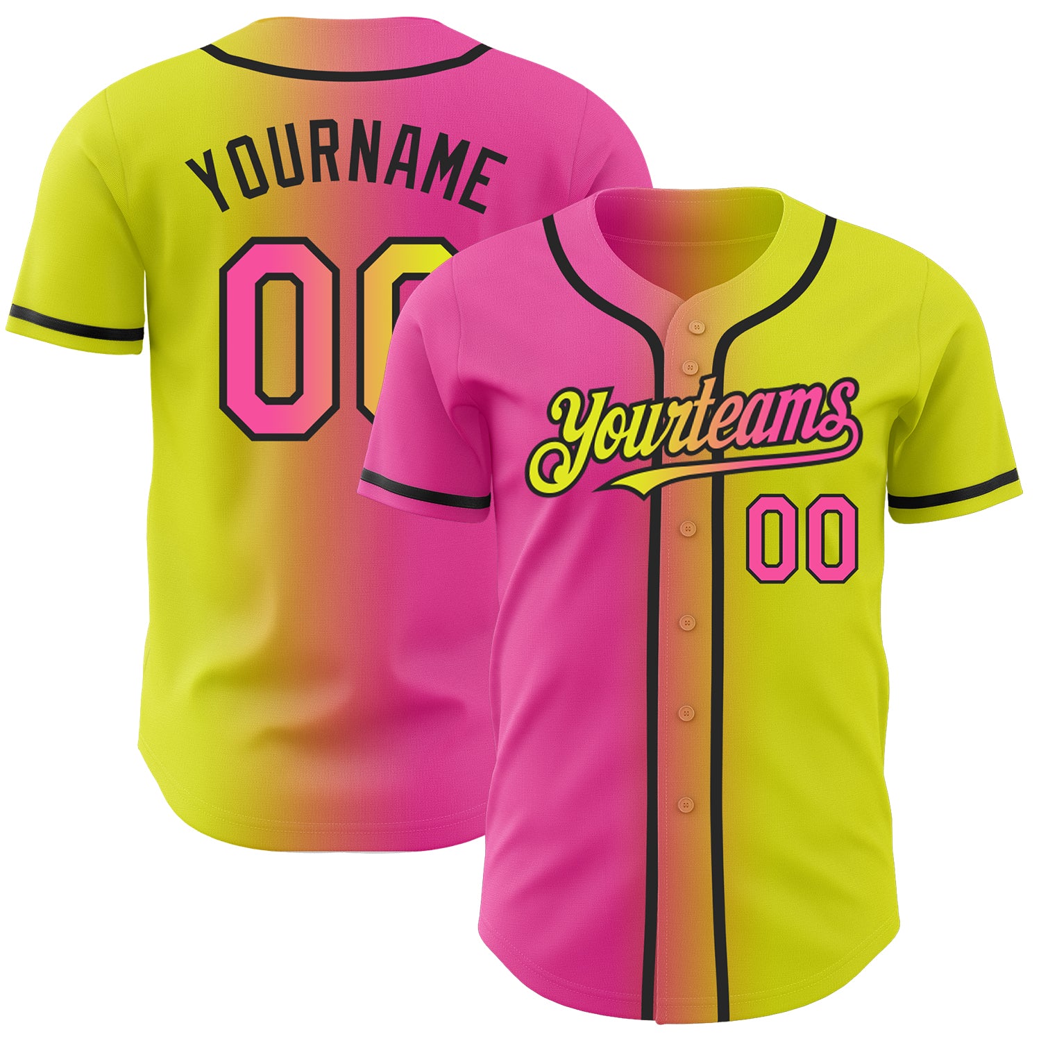 Custom-Neon-Yellow-Pink-Black-Gradient-Fashion-Baseball-MLB-Jersey-5339