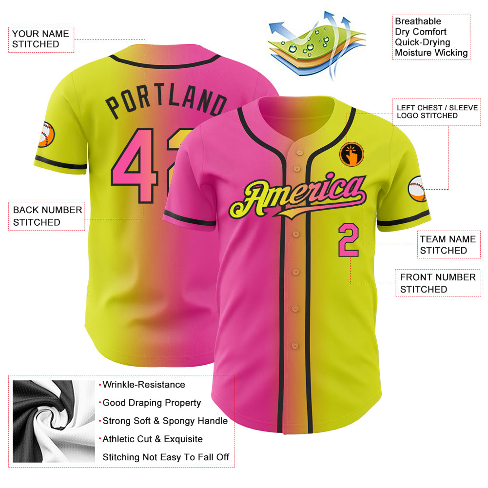 Custom-Neon-Yellow-Pink-Black-Gradient-Fashion-Baseball-MLB-Jersey-7915