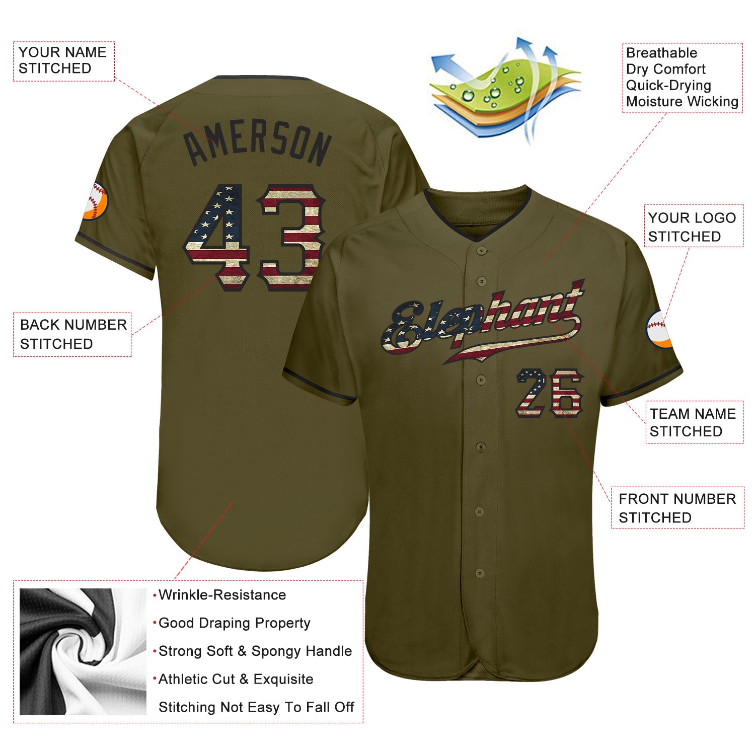 Custom-Olive-Vintage-USA-Flag-Black-Salute-To-Service-Baseball-MLB-Jersey-3509